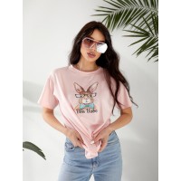 Базова жіноча футболка з малюнком рожевого кольору 32545