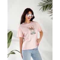 Базова жіноча футболка з малюнком рожевого кольору 32545