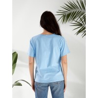 Базова жіноча футболка з малюнком блакитного кольору 32546