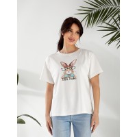 Базова жіноча футболка з малюнком молочного кольору 32547