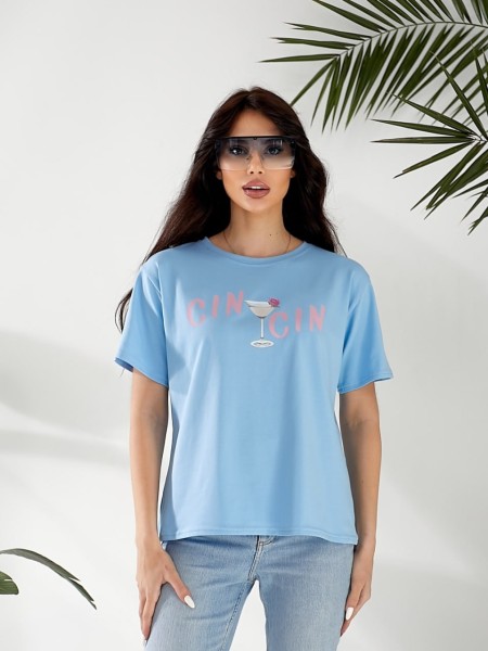 Жіноча футболка з малюнком блакитного кольору 32551