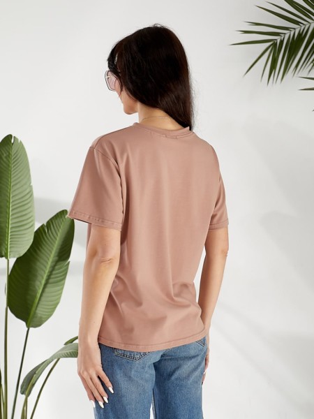 Жіноча футболка з малюнком кавового кольору 32552