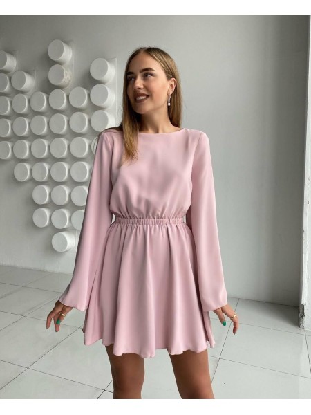 Легкое платье мини с открытой спинкой розового цвета 32554