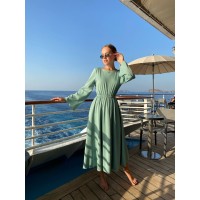 Легкое платье миди с открытой спинкой мятного цвета 32560