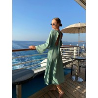 Легкое платье миди с открытой спинкой мятного цвета 32560