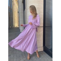 Легка сукня міді з відкритою спинкою лавандового кольору 32563