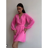 Легка сукня міні з поясом малинового кольору 32573