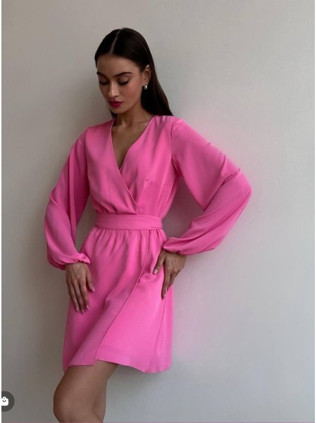 Легкое платье мини с поясом малинового цвета 32573
