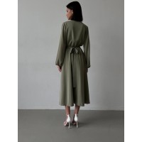 Легкое платье на запах цвета хаки 32579