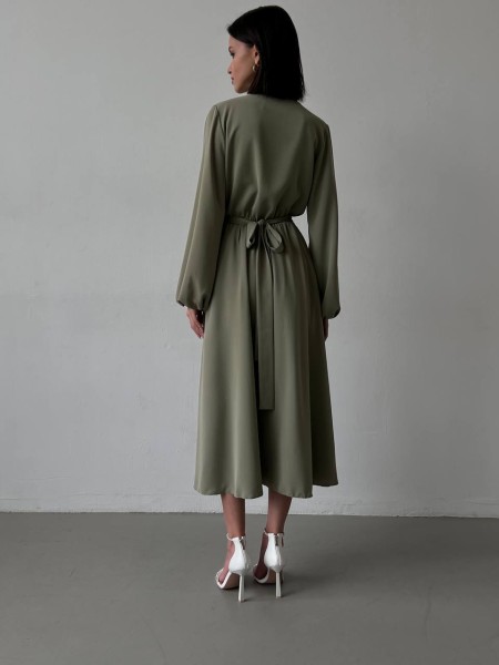 Легка сукня на запах кольору хакi 32579