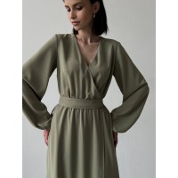 Легкое платье на запах цвета хаки 32579