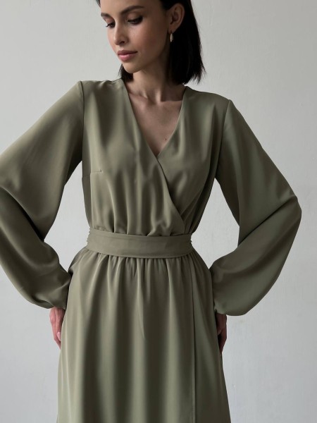 Легка сукня на запах кольору хакi 32579