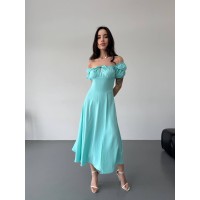 Легкое платье с разрезом бирюзового цвета 32581