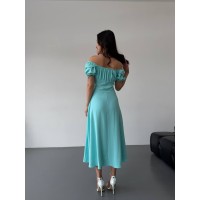 Легкое платье с разрезом бирюзового цвета 32581