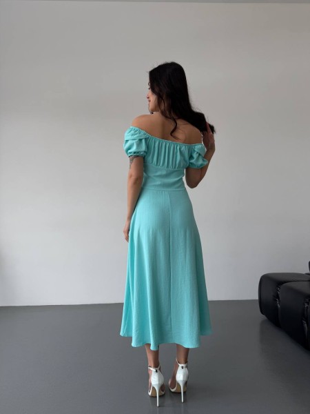 Легкое платье с разрезом бирюзового цвета 32581