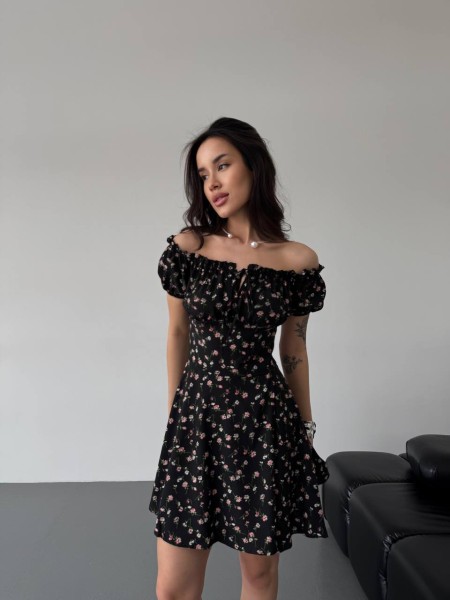 Легкое платье мини с разрезом черного цвета 32582