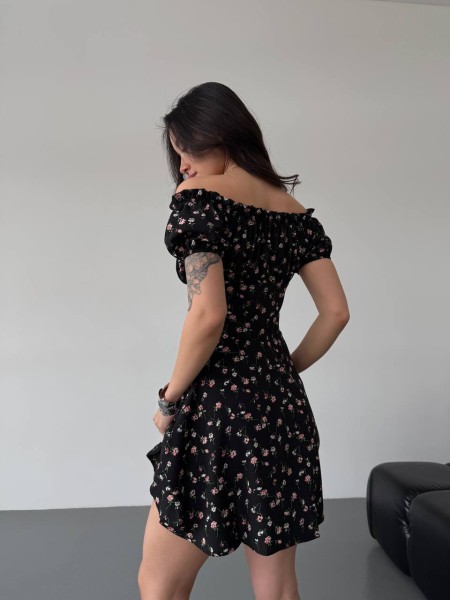 Легкое платье мини с разрезом черного цвета 32582