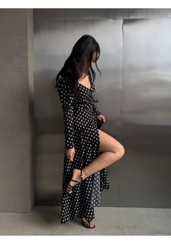 Легка сукня максі на запах у горох чорного кольору 32586