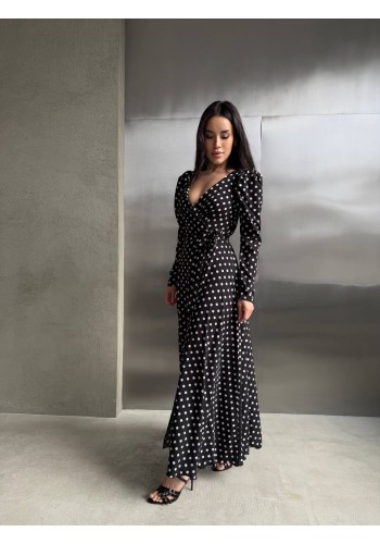 Легка сукня максі на запах у горох чорного кольору 32586