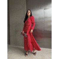 Легка сукня максі на запах у горох червоного кольору 32587