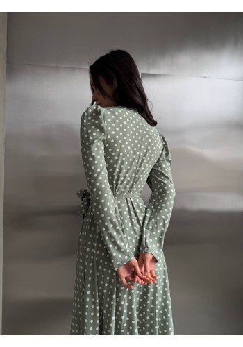Легка сукня максі на запах у горох фiсташкового кольору 32588