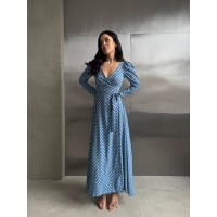 Легка сукня максі на запах у горох блакитного кольору 32589