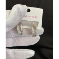 Сережки прогин з камінцями англійський замок золотого кольору 32597