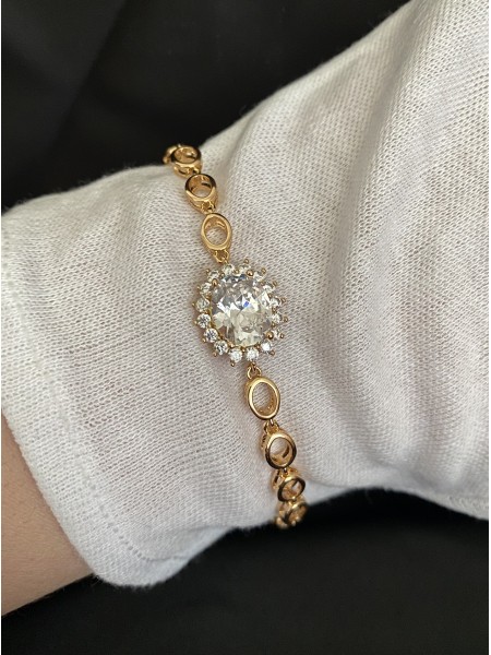 Браслет з великим каменем золотого кольору замок пряжка 32602