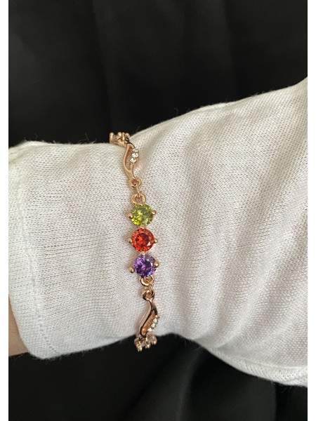 Браслет з камінчиками золотого кольору замок карабін 32604