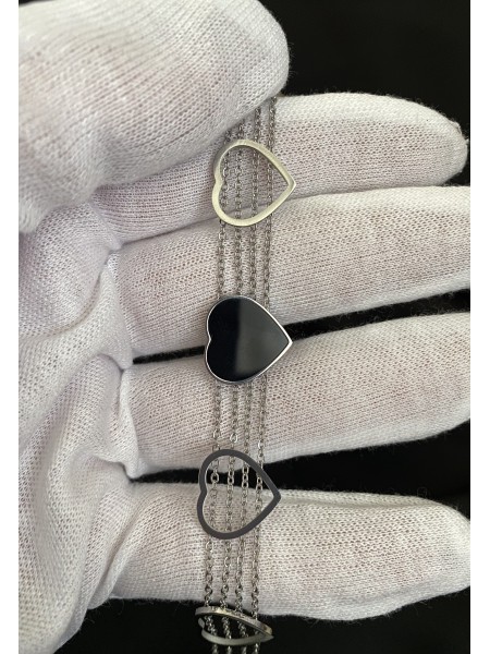 Браслет Серця срібного кольору замок карабін 32609