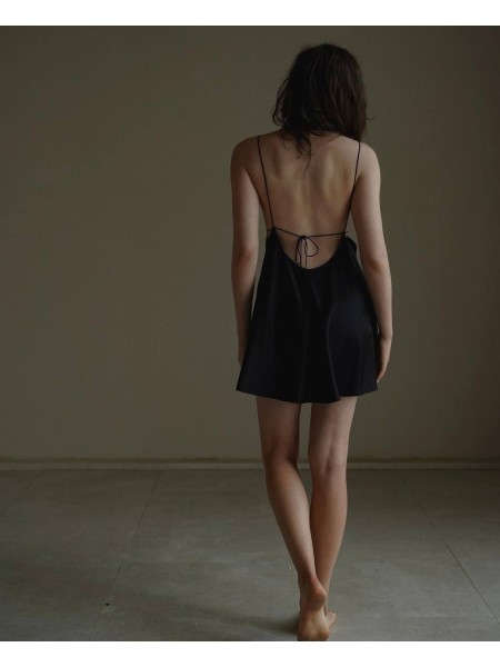 Шелковое платье-комбинация мини черного цвета 32613