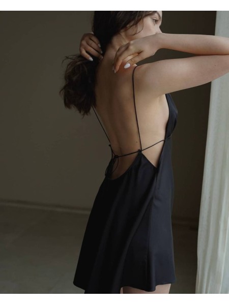 Шелковое платье-комбинация мини черного цвета 32613