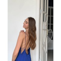 Шелковое платье-комбинация мини синего цвета 32614