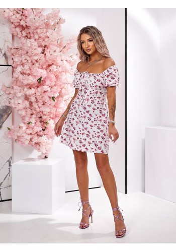 Легка літня сукня міні в рожеву квiтку молочного кольору 32619