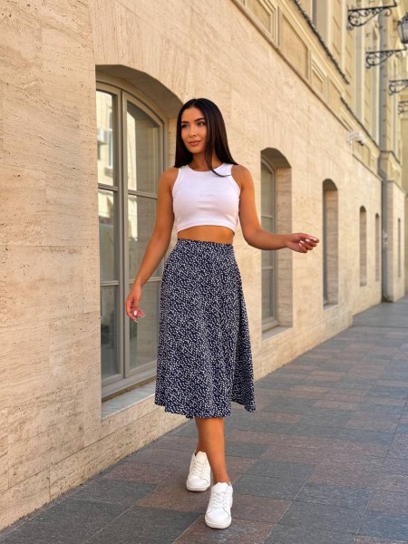 Легкая юбка миди на запах синего цвета 32625