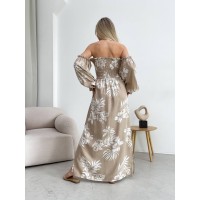 Довга лляна сукня бежевого кольору 32626