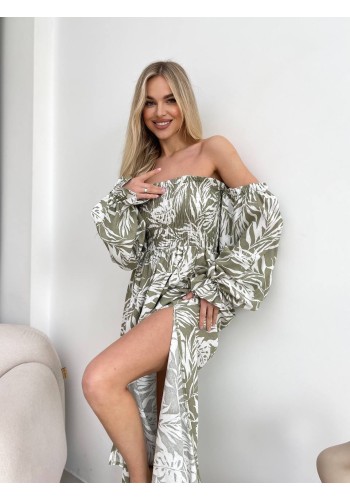 Довга лляна сукня фiсташкового кольору 32628