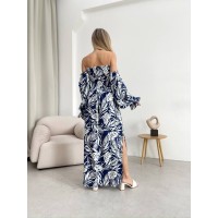 Довга лляна сукня синього кольору 32629