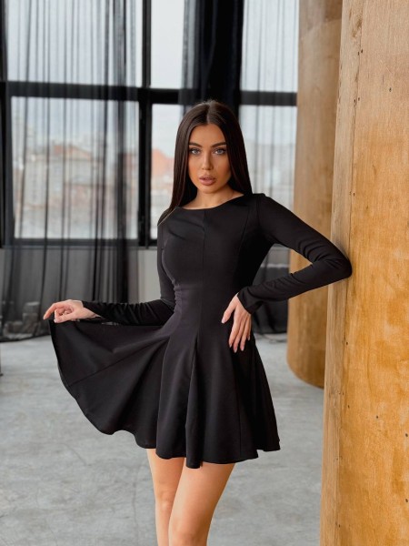 Эластичное платье клеш мини черного цвета 32630