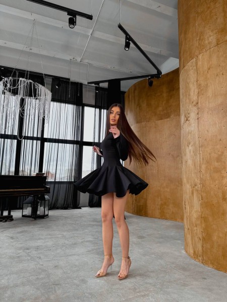 Эластичное платье клеш мини черного цвета 32630