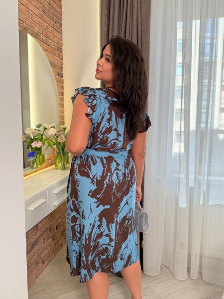 Бавовняна сукня міді з поясом синього кольору 32631