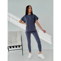 Женский повседневный костюм (футболка+лосины) графитового цвета 32638
