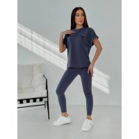 Женский повседневный костюм (футболка+лосины) графитового цвета 32638