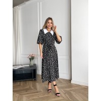 Легка сукня міді на ґудзиках із поясом чорного кольору 32650