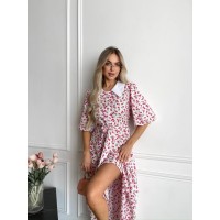 Легка сукня міді на ґудзиках із поясом молочного кольору 32651