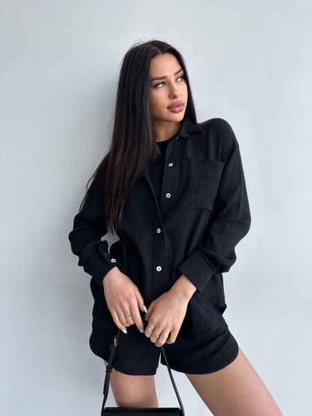 Мусліновий костюм із шортами чорного кольору 32654