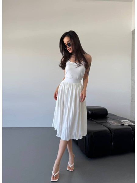 Женская легкая юбка плиссе молочного цвета 32672