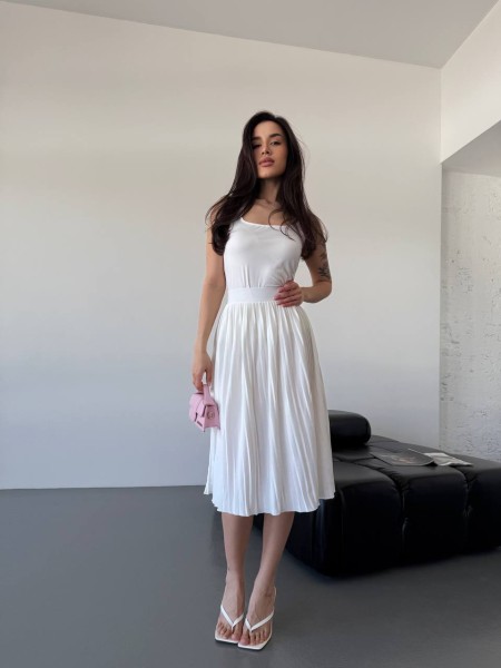 Женская легкая юбка плиссе молочного цвета 32672