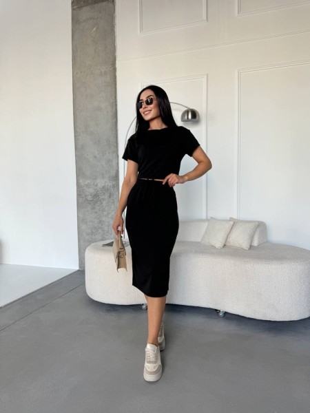 Жіночий повсякденний костюм (футболка+спiдниця) чорного кольору 32676