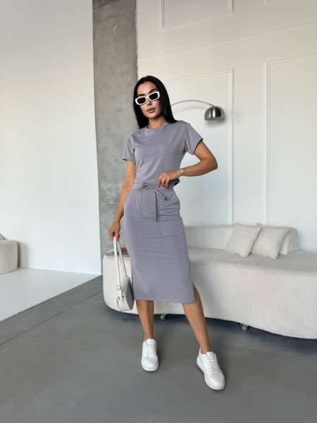 Жіночий повсякденний костюм (футболка+спiдниця) сiрого кольору 32677